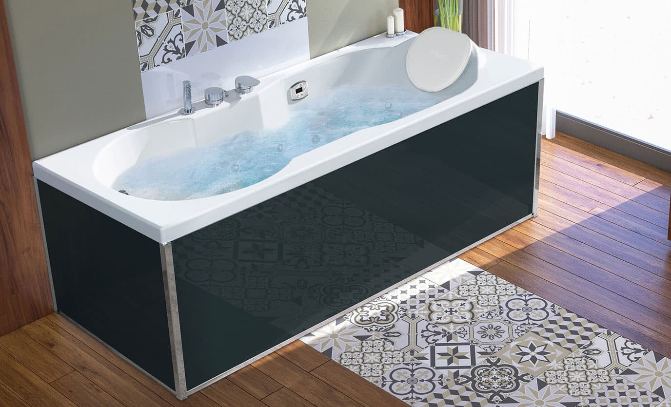 Façade glass bath panel noir length 160m for rectangular KINEDO bathtubs except STAR and SAMBA